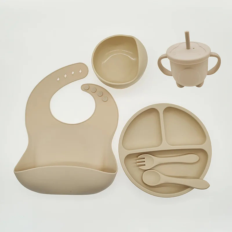 Children'S Tableware Set Baby Complementary Food Training Silicone Tableware 8Pce Set Baby Suction Cups Bowls Baby Supplies