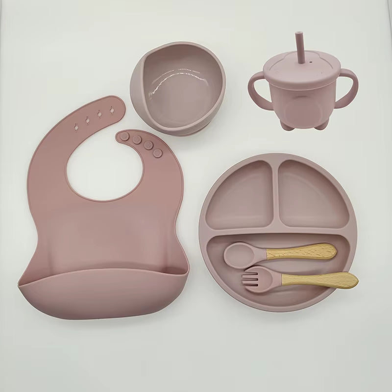 Children'S Tableware Set Baby Complementary Food Training Silicone Tableware 8Pce Set Baby Suction Cups Bowls Baby Supplies