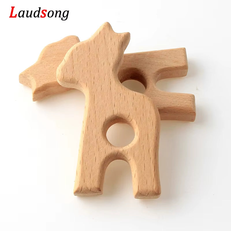 1Pcs Mixed Animal Natural Beech Teething Wooden Beads Toy Teether Gift Rattle Diy Accessories Wood Crafts Jewelry Making