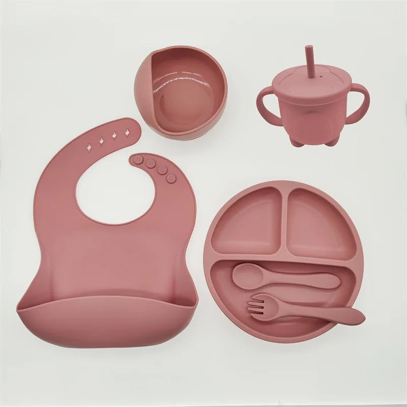 Children'S Tableware Set Baby Complementary Food Training Silicone Tableware 8Pce Set Baby Suction Cups Bowls Baby Supplies