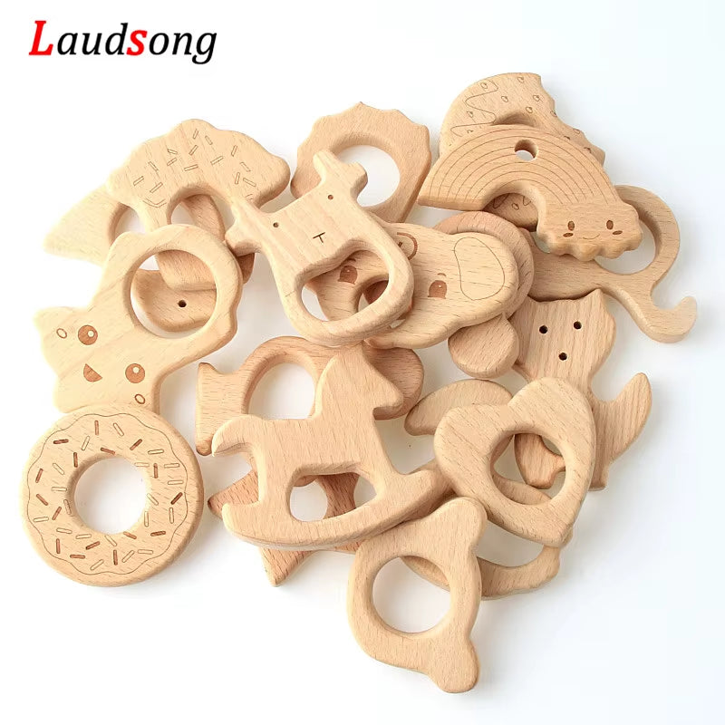 1Pcs Mixed Animal Natural Beech Teething Wooden Beads Toy Teether Gift Rattle Diy Accessories Wood Crafts Jewelry Making