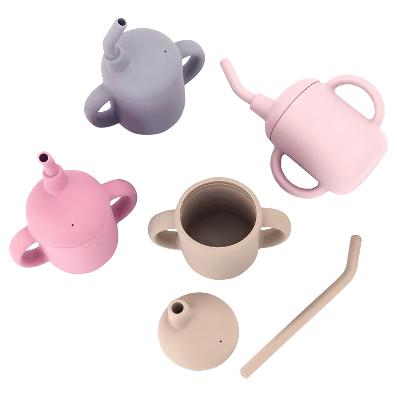 Portable Baby Feeding Cups Kids Learning Drinkware Liquid Feed Silicone Sippy Cups Leakproof Mug Toddlers Straw Water Bottle