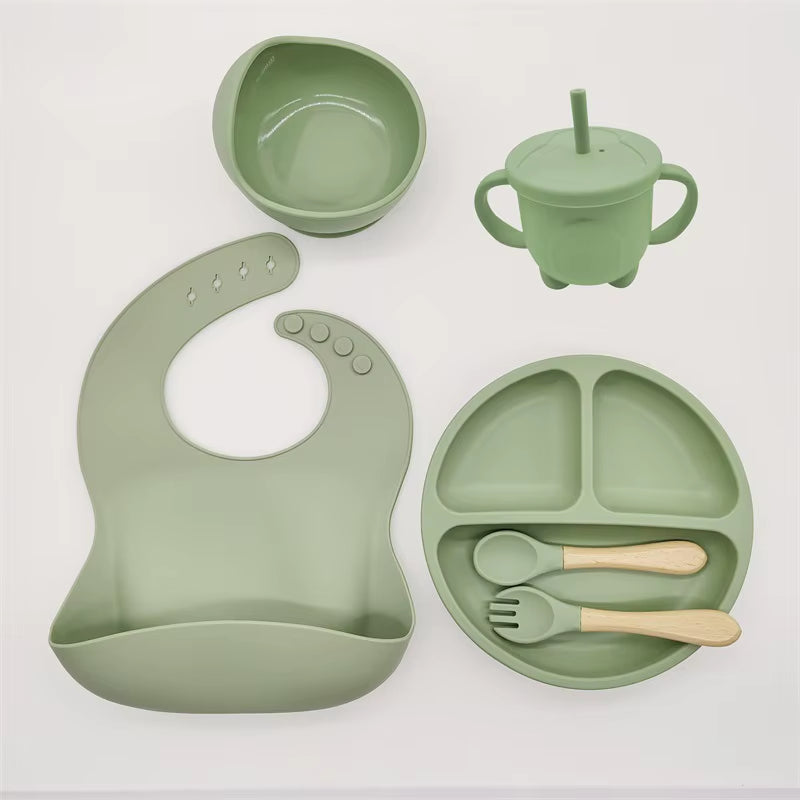 Children'S Tableware Set Baby Complementary Food Training Silicone Tableware 8Pce Set Baby Suction Cups Bowls Baby Supplies
