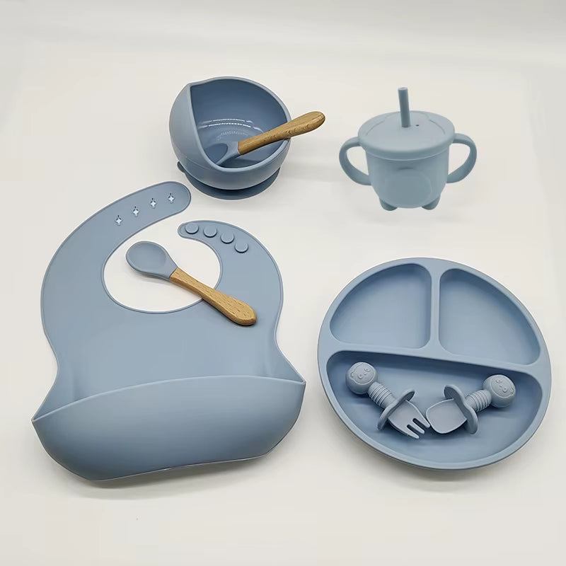Children'S Tableware Set Baby Complementary Food Training Silicone Tableware 8Pce Set Baby Suction Cups Bowls Baby Supplies