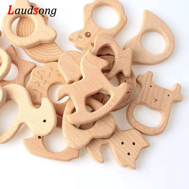 1Pcs Mixed Animal Natural Beech Teething Wooden Beads Toy Teether Gift Rattle Diy Accessories Wood Crafts Jewelry Making