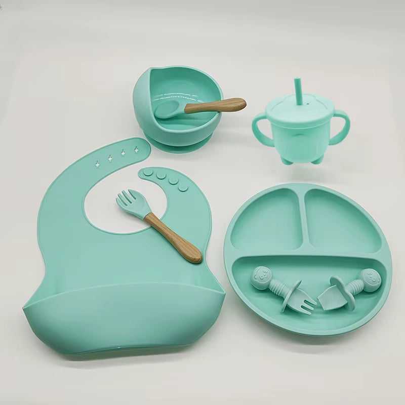 Children'S Tableware Set Baby Complementary Food Training Silicone Tableware 8Pce Set Baby Suction Cups Bowls Baby Supplies