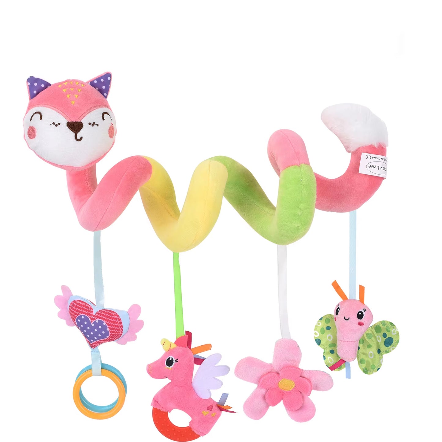 Car Seat Toys for Infant Cute Fox Spiral Plush Toys Stroller Toys Hanging Rattle Crib Activity Toy for Baby Gift