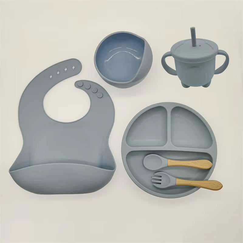Children'S Tableware Set Baby Complementary Food Training Silicone Tableware 8Pce Set Baby Suction Cups Bowls Baby Supplies