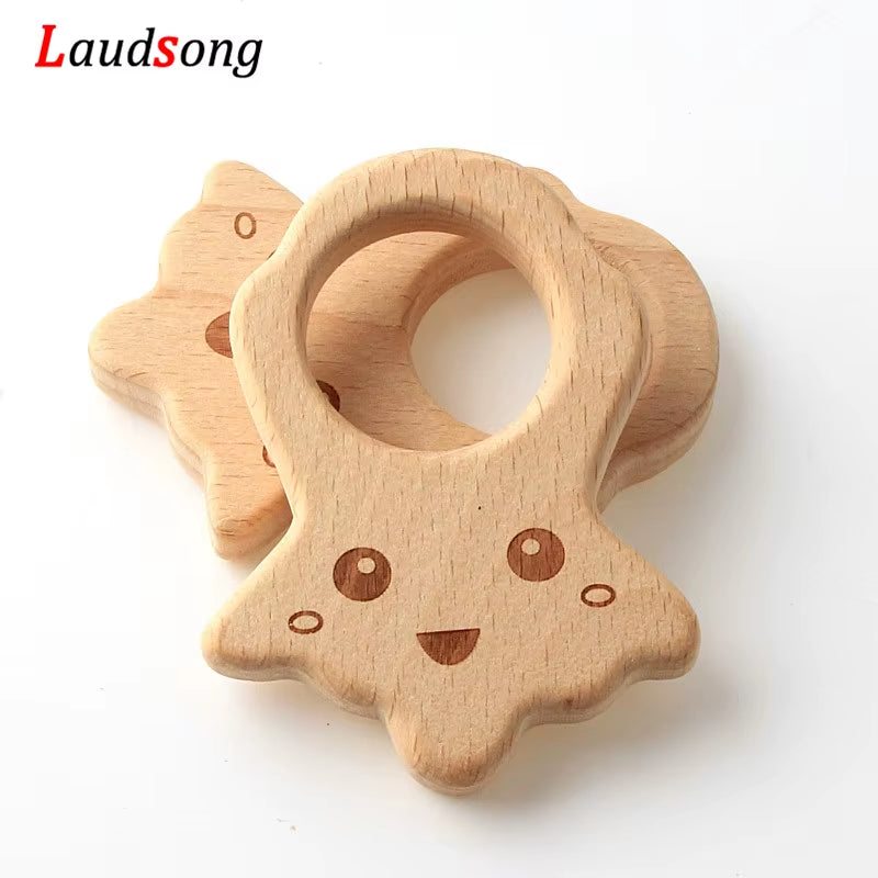 1Pcs Mixed Animal Natural Beech Teething Wooden Beads Toy Teether Gift Rattle Diy Accessories Wood Crafts Jewelry Making