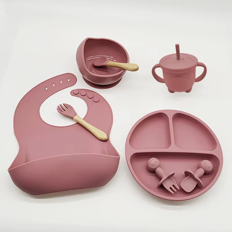 Children'S Tableware Set Baby Complementary Food Training Silicone Tableware 8Pce Set Baby Suction Cups Bowls Baby Supplies