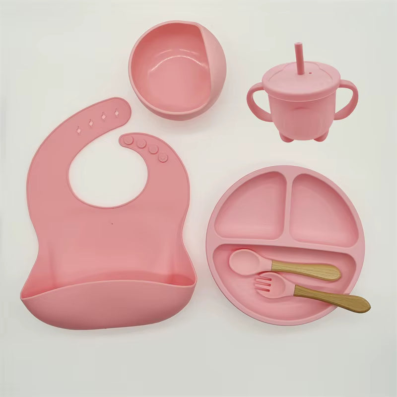 Children'S Tableware Set Baby Complementary Food Training Silicone Tableware 8Pce Set Baby Suction Cups Bowls Baby Supplies