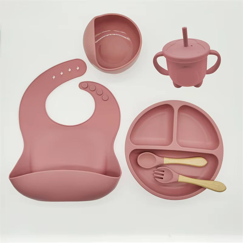 Children'S Tableware Set Baby Complementary Food Training Silicone Tableware 8Pce Set Baby Suction Cups Bowls Baby Supplies