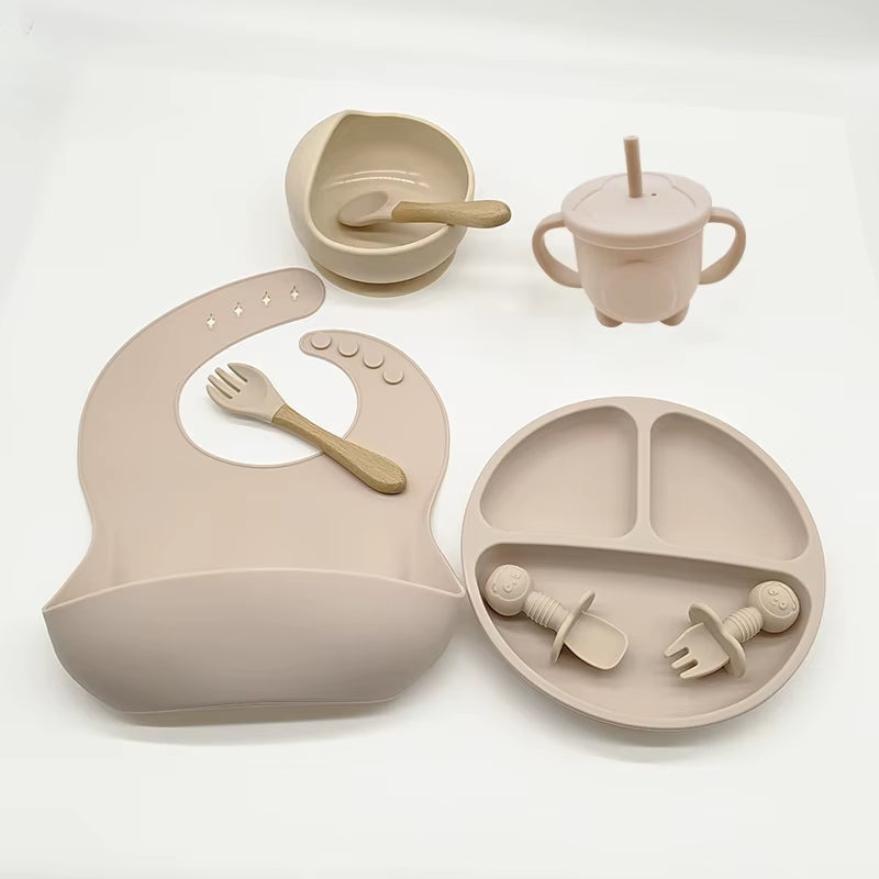 Children'S Tableware Set Baby Complementary Food Training Silicone Tableware 8Pce Set Baby Suction Cups Bowls Baby Supplies