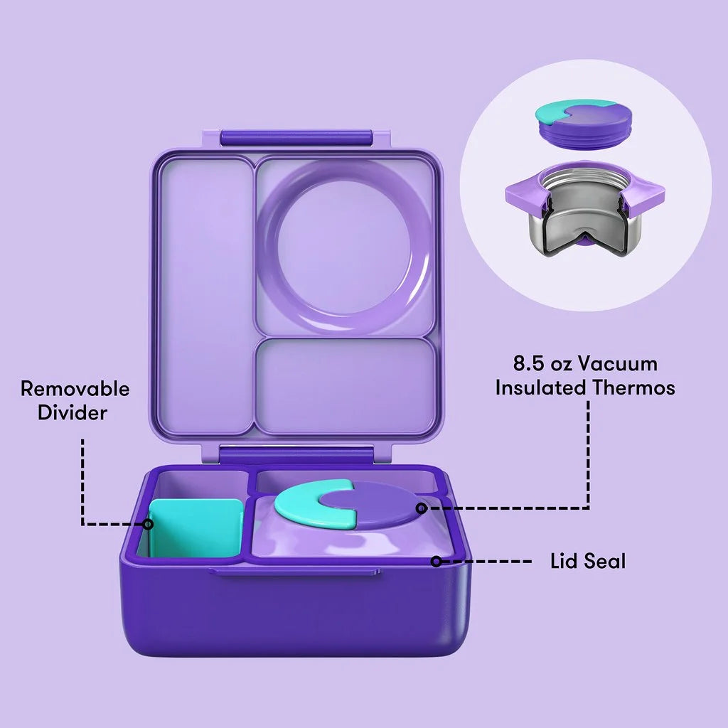 box Bento Box for Kids - Insulated Bento Lunch Box with Leak Proof Thermos Food Jar - Purple Plum