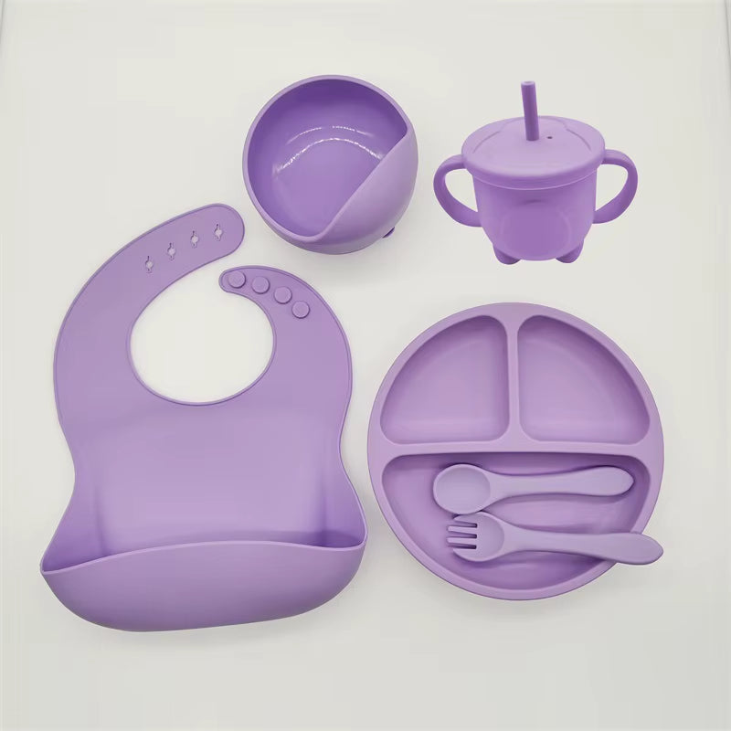 Children'S Tableware Set Baby Complementary Food Training Silicone Tableware 8Pce Set Baby Suction Cups Bowls Baby Supplies
