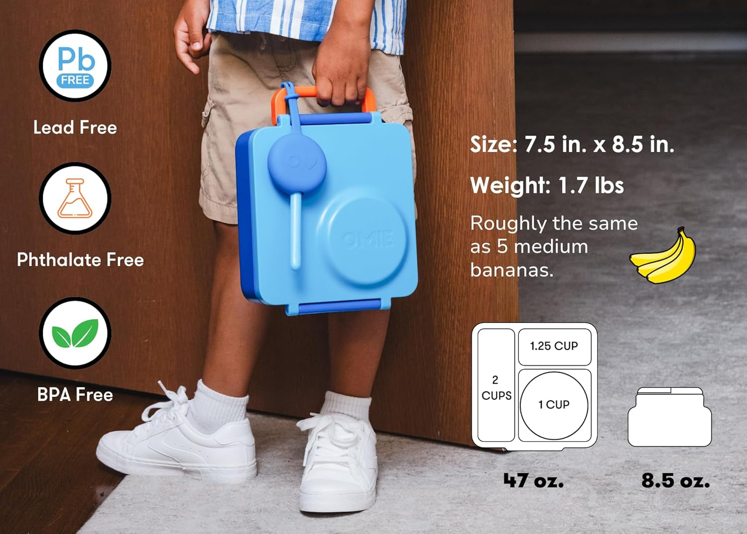 box Bento Box for Kids - Insulated Lunch Box with Leak Proof Thermos Food Jar - 3 Compartments, 2 Temperature Zones (Blue Sky)
