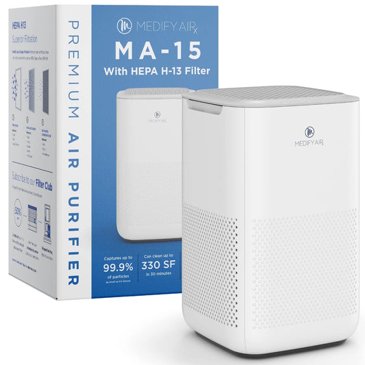 White MA-15 Air Purifier with HEPA Filters I Smoke Dust Odors Pet Dander I 3 in 1 with Pre-Filter HEPA H13 & Activated Carbon I Removal of 0.1 to 0.3 Microns I 585 Sq Ft Coverage I 1-Pack
