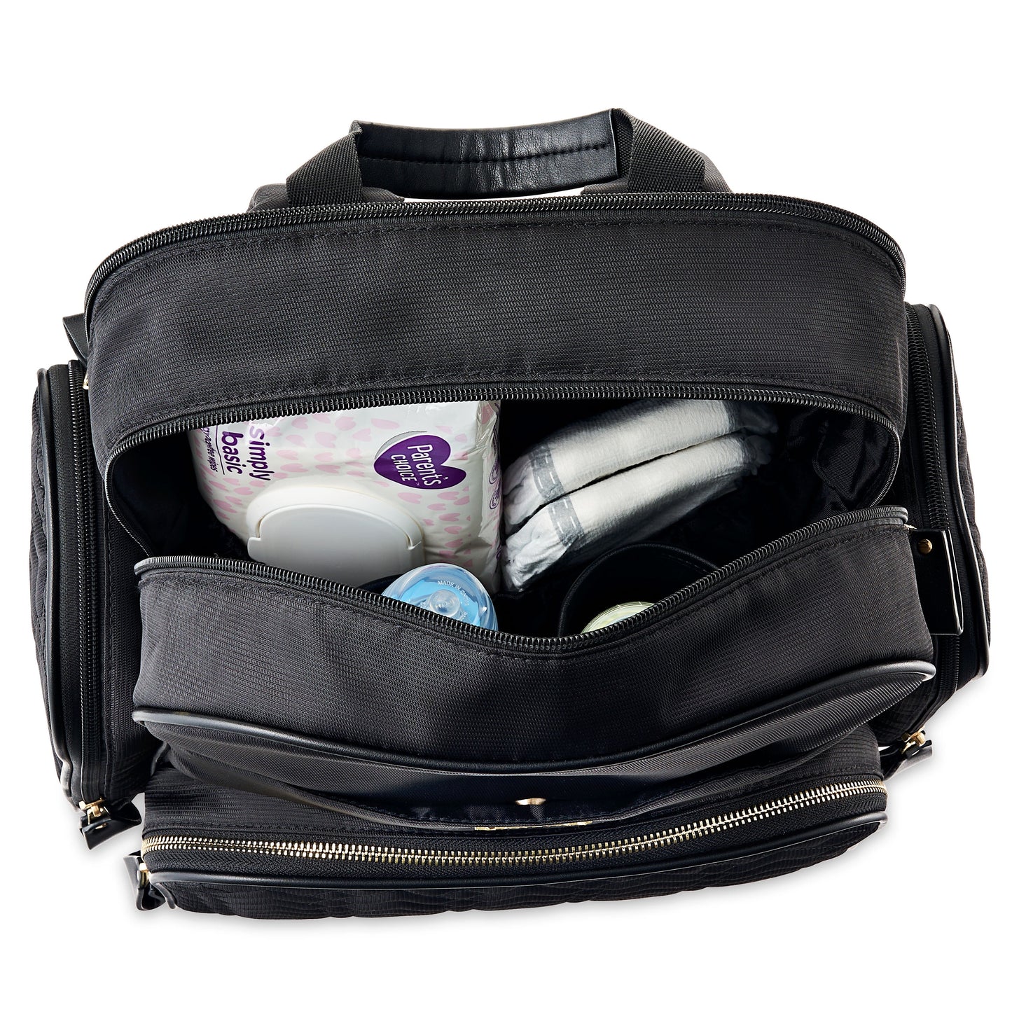 Jamie Diaper Bag in Black, Adjustable Straps and Changing Pad Included