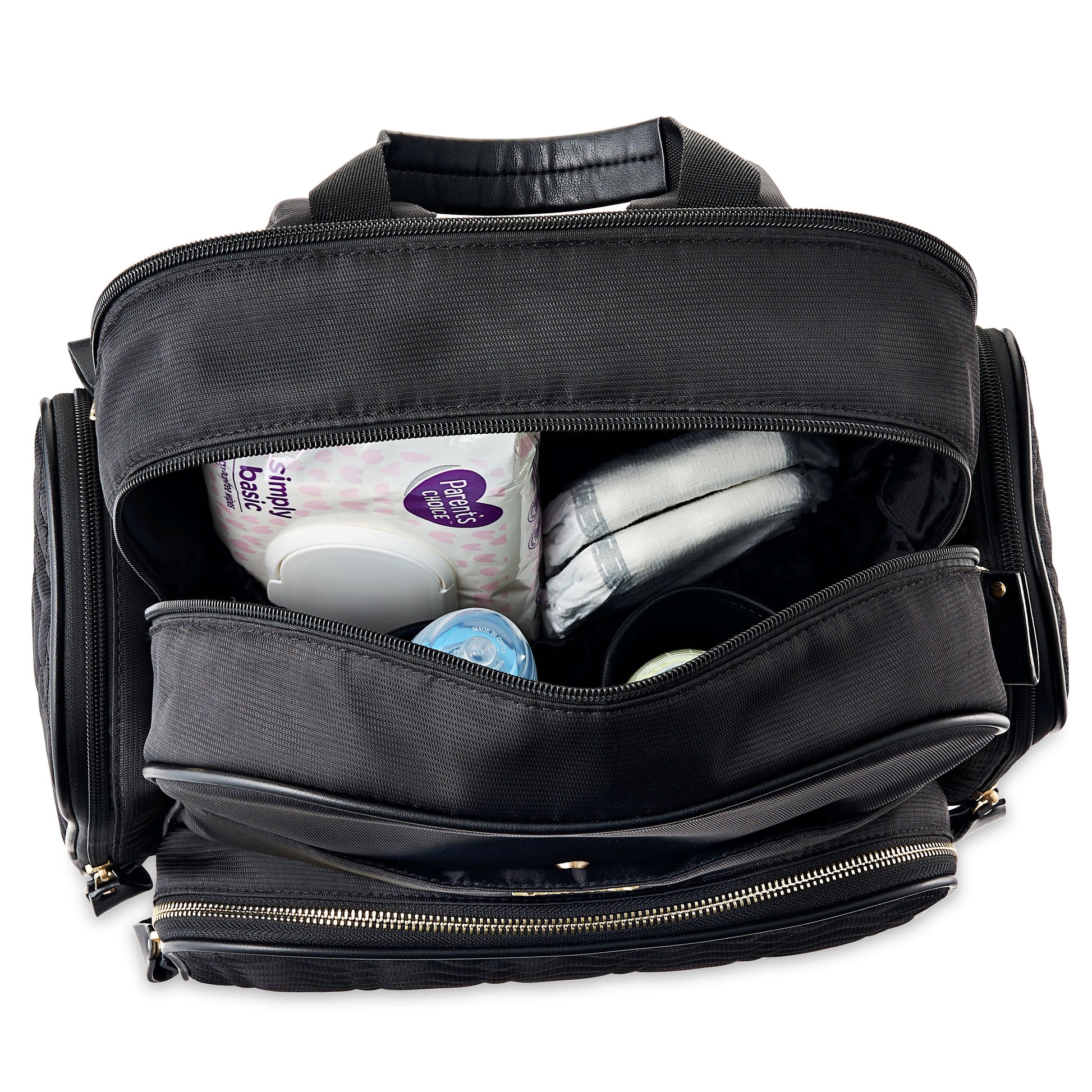 Jamie Diaper Bag in Black, Adjustable Straps and Changing Pad Included