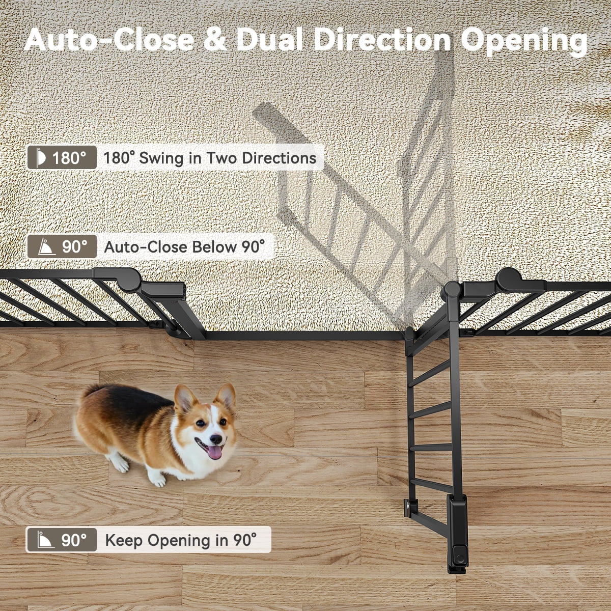 Baby Gates,  8Panel 198" Extra Wide 30" Tall Baby Gates Fireplace Fence Toddler Playard, Black