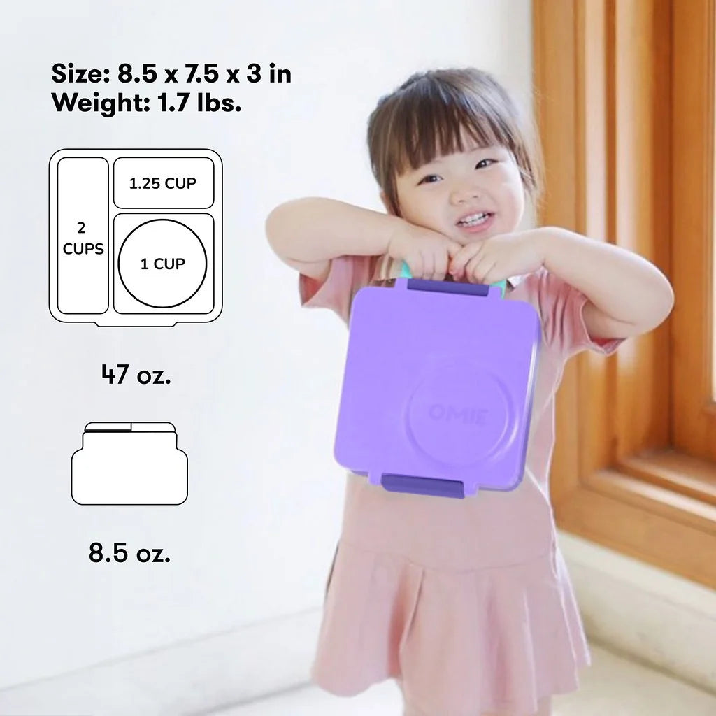 box Bento Box for Kids - Insulated Bento Lunch Box with Leak Proof Thermos Food Jar - Purple Plum