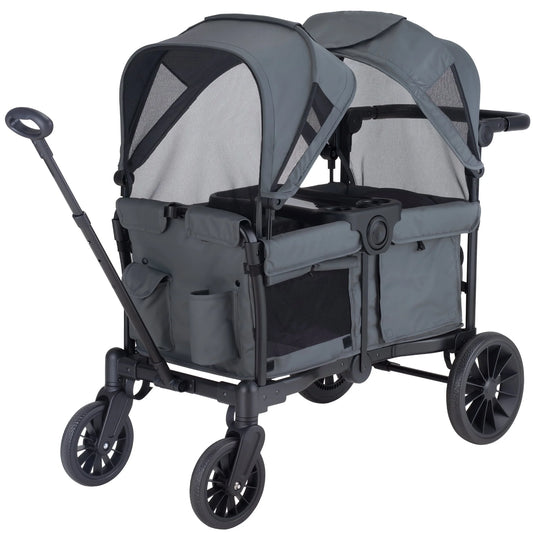 Baby Stroller Wagon for 2 Kids with Breathable Canopy,Parent Organizer,Removable Seat,2 Cup Holders,Gray