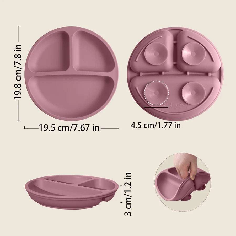 BPA Free Solid Color Dishes Children Dishes Suction Plates Silicone Baby Dining Plate for Toddlers Baby Training Feeding Bowl