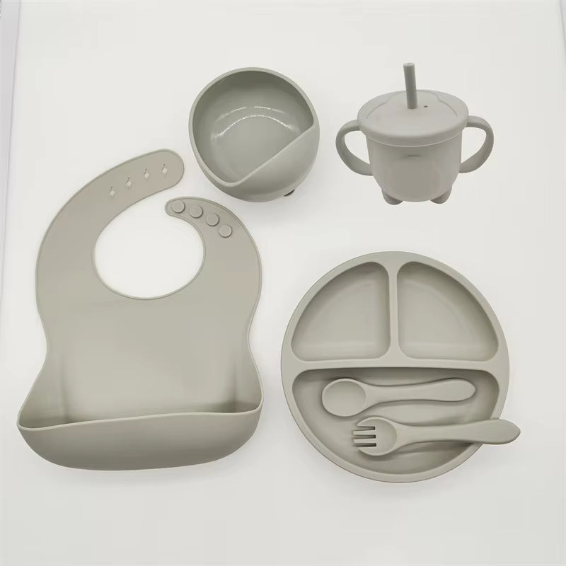 Children'S Tableware Set Baby Complementary Food Training Silicone Tableware 8Pce Set Baby Suction Cups Bowls Baby Supplies