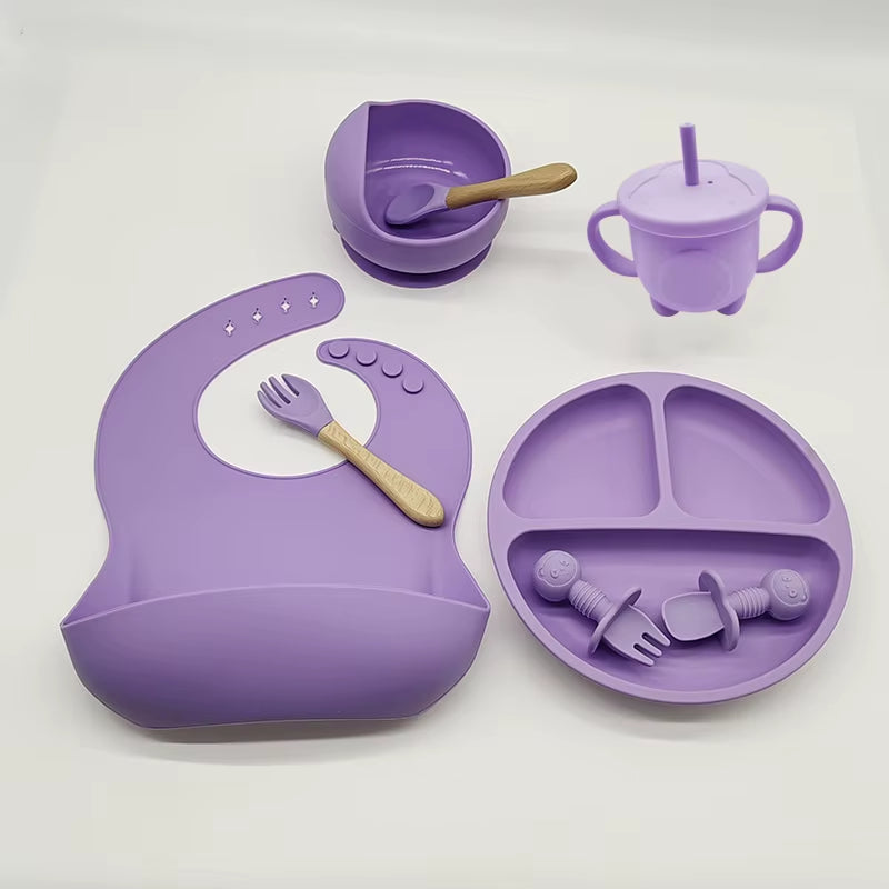 Children'S Tableware Set Baby Complementary Food Training Silicone Tableware 8Pce Set Baby Suction Cups Bowls Baby Supplies