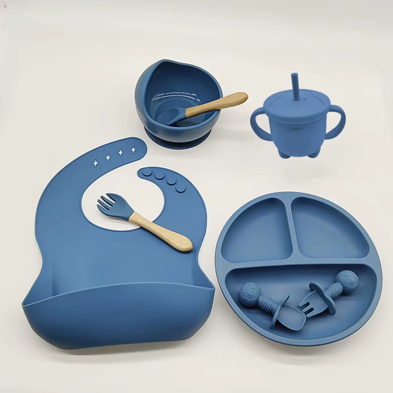 Children'S Tableware Set Baby Complementary Food Training Silicone Tableware 8Pce Set Baby Suction Cups Bowls Baby Supplies