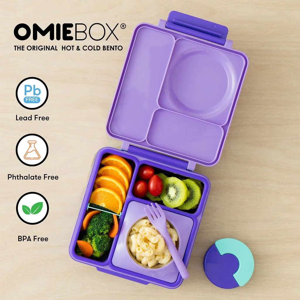 box Bento Box for Kids - Insulated Bento Lunch Box with Leak Proof Thermos Food Jar - Purple Plum
