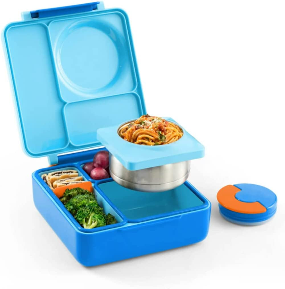 box Bento Box for Kids - Insulated Lunch Box with Leak Proof Thermos Food Jar - 3 Compartments, 2 Temperature Zones (Blue Sky)