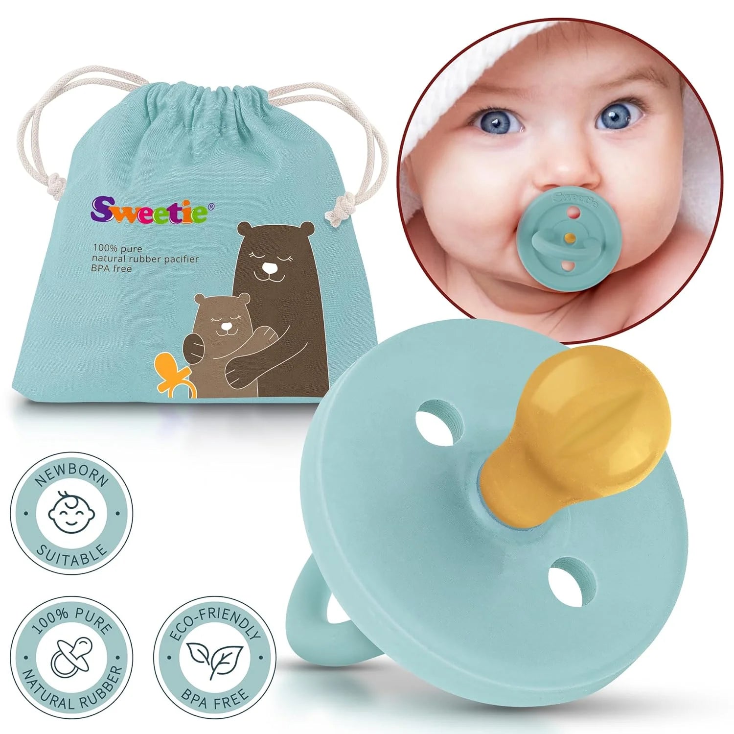 Rubber Turquoise Pacifier Natural Rubber Pacifier Rounded (0-6 Month, Turquoise)