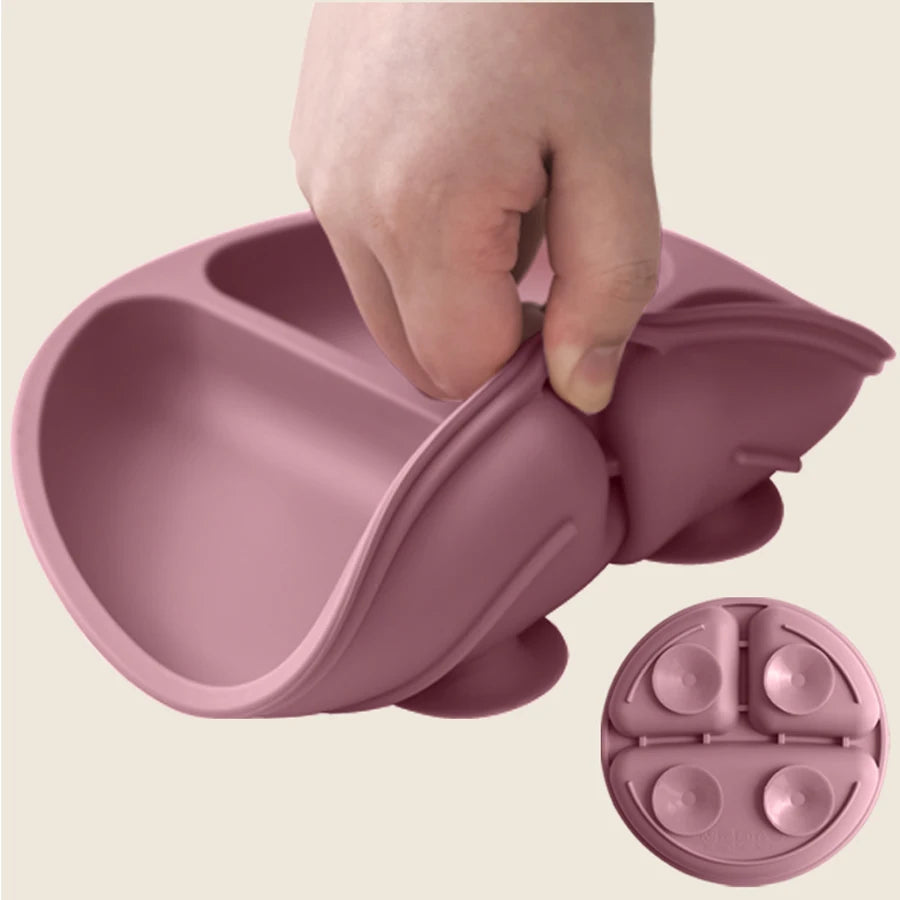 BPA Free Solid Color Dishes Children Dishes Suction Plates Silicone Baby Dining Plate for Toddlers Baby Training Feeding Bowl