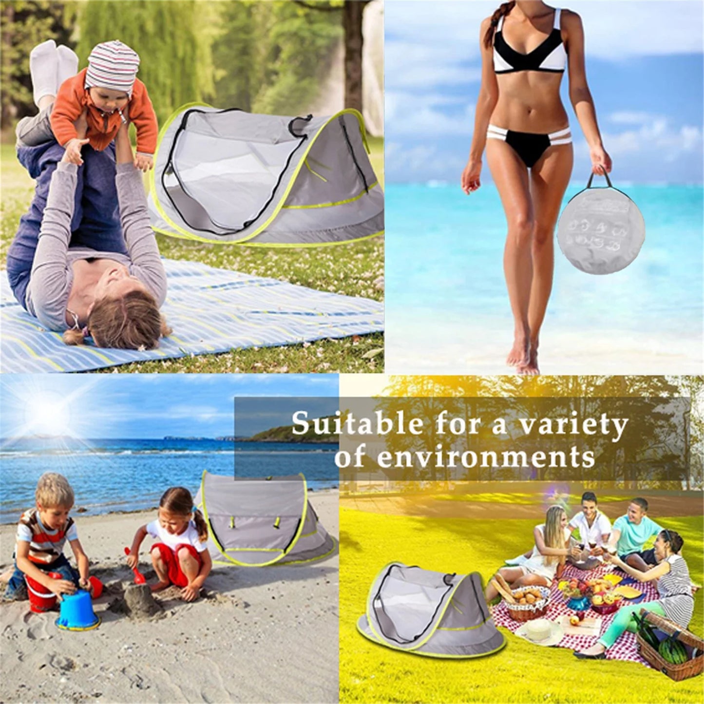 UV Protection 41.00'' X 52.50'' Beach Tent, Gray