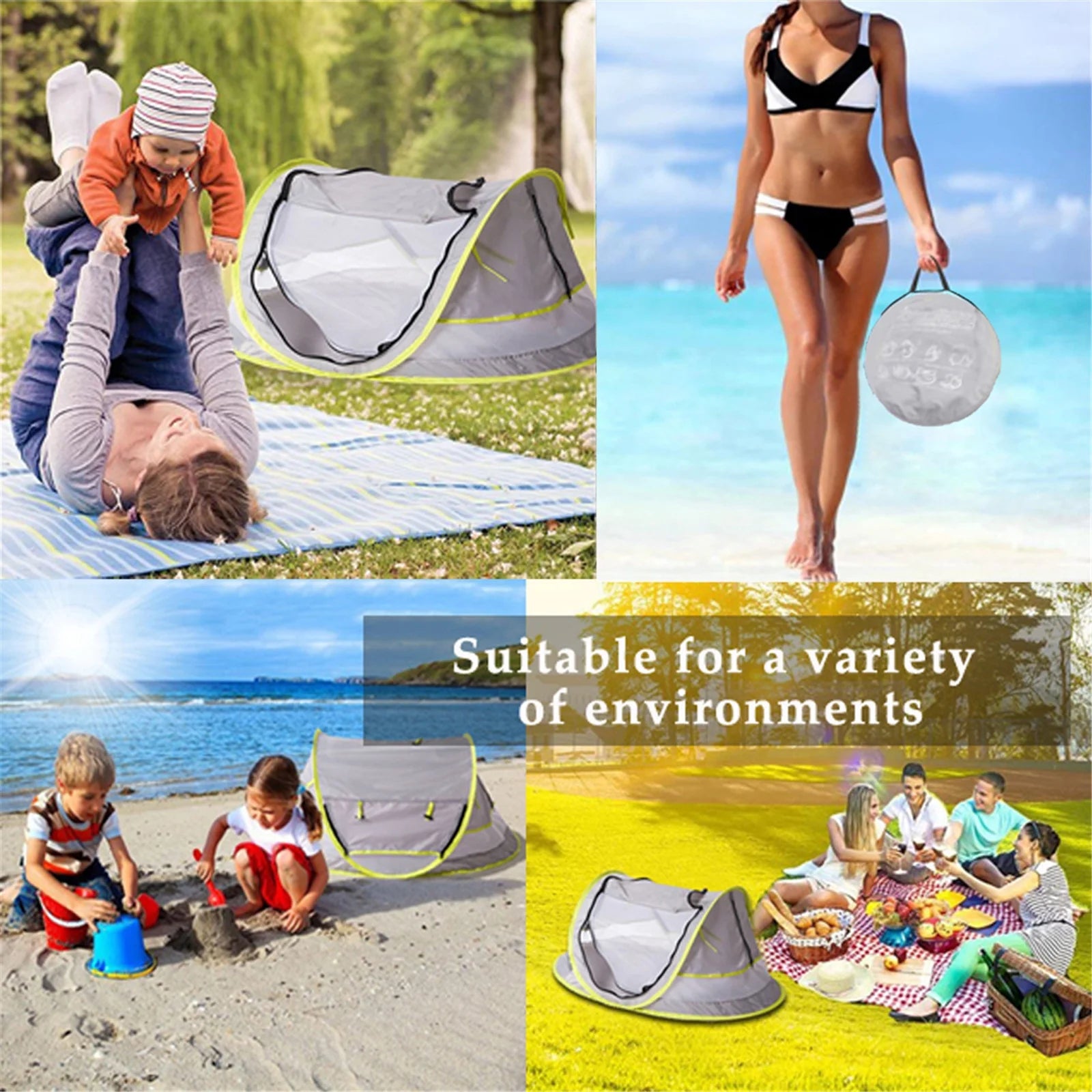 UV Protection 41.00'' X 52.50'' Beach Tent, Gray