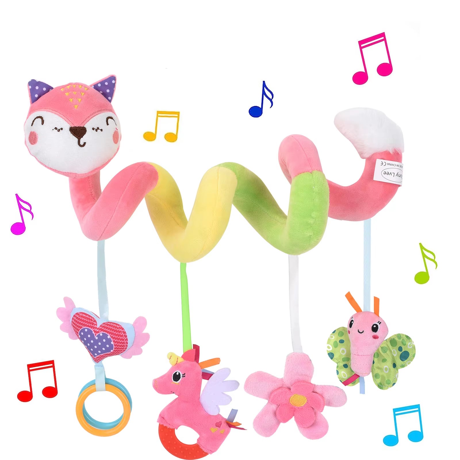 Car Seat Toys for Infant Cute Fox Spiral Plush Toys Stroller Toys Hanging Rattle Crib Activity Toy for Baby Gift