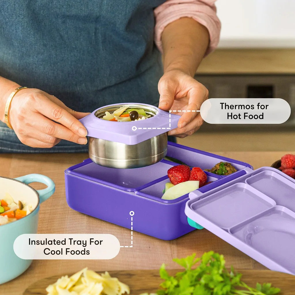 box Bento Box for Kids - Insulated Bento Lunch Box with Leak Proof Thermos Food Jar - Purple Plum