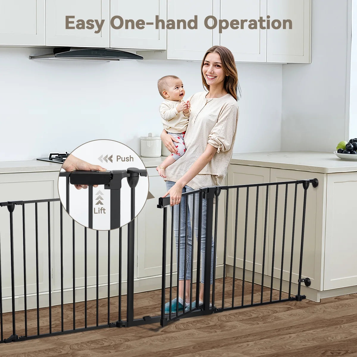 Baby Gates,  8Panel 198" Extra Wide 30" Tall Baby Gates Fireplace Fence Toddler Playard, Black