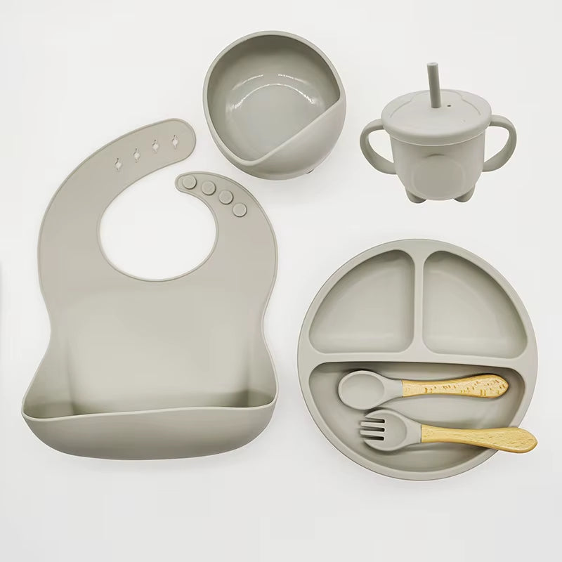 Children'S Tableware Set Baby Complementary Food Training Silicone Tableware 8Pce Set Baby Suction Cups Bowls Baby Supplies