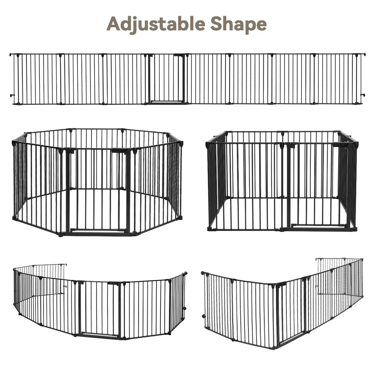 Baby Gates,  8Panel 198" Extra Wide 30" Tall Baby Gates Fireplace Fence Toddler Playard, Black