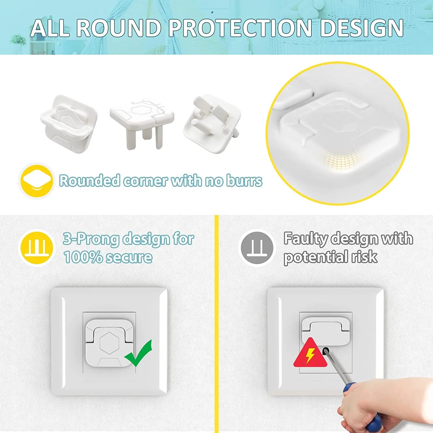 Baby Proofing Outlet Covers (50 Pack) Electric Outlet Pulg Covers for Baby Safety Socket Cover Protector Cap to Prevent Your Child from Power Shock Hazard