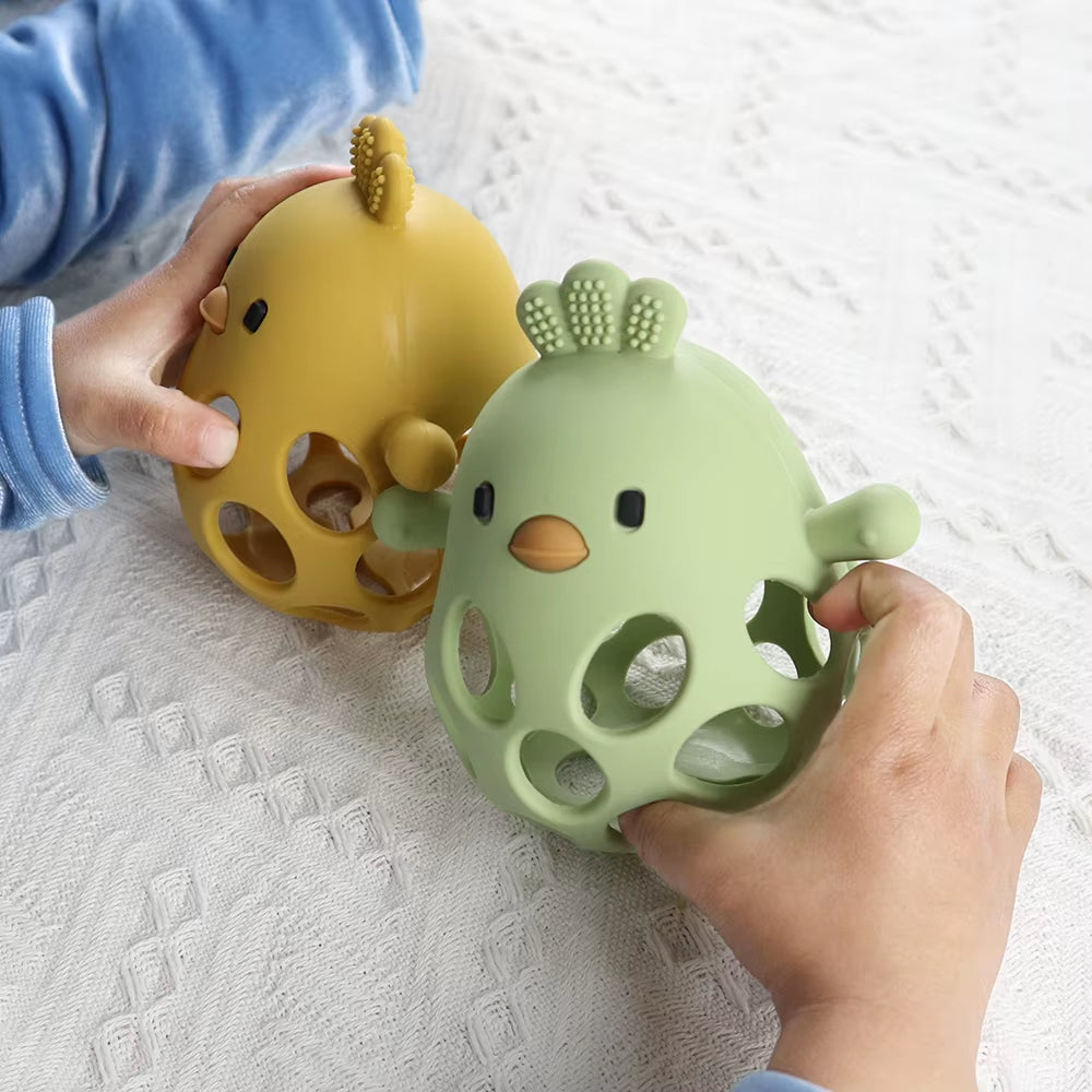 1Pcs Baby Teether Gloves Kids Cartoon Chick Shape Teether Toy Silicone Dental Care Gums Anti-Eating Hand ​Molar Baby Accessorie