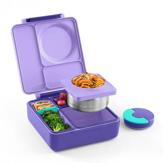 box Bento Box for Kids - Insulated Bento Lunch Box with Leak Proof Thermos Food Jar - Purple Plum