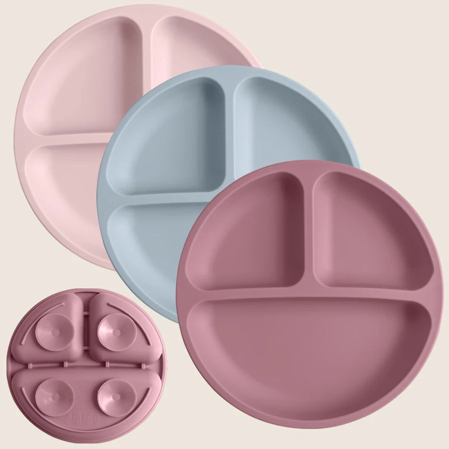 BPA Free Solid Color Dishes Children Dishes Suction Plates Silicone Baby Dining Plate for Toddlers Baby Training Feeding Bowl