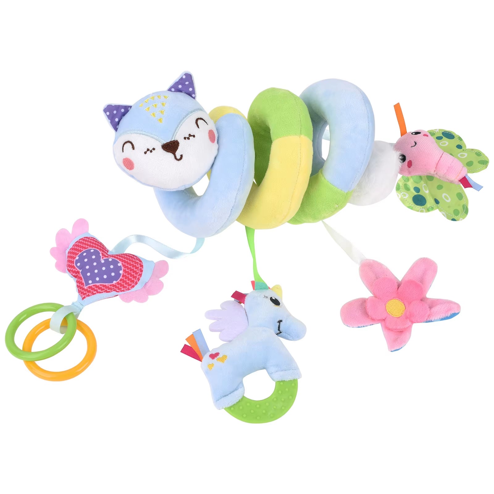 Car Seat Toys for Infant Cute Fox Spiral Plush Toys Stroller Toys Hanging Rattle Crib Activity Toy for Baby Gift