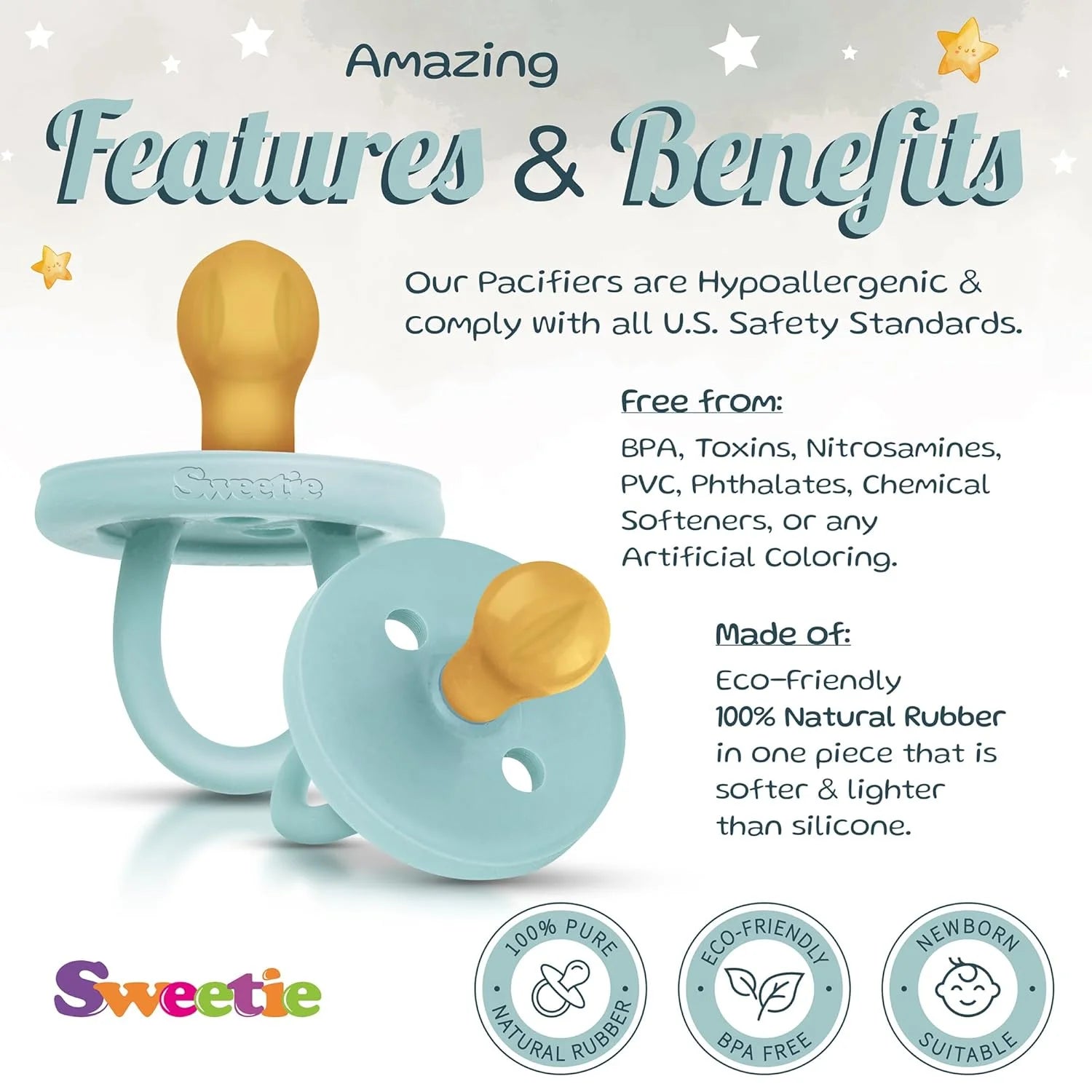 Rubber Turquoise Pacifier Natural Rubber Pacifier Rounded (0-6 Month, Turquoise)