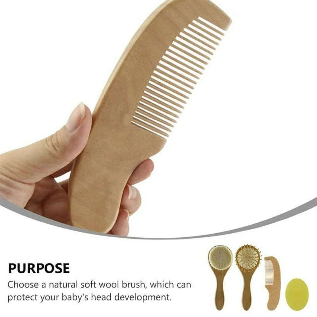 Baby Brush and Comb Set, 4Pcs Wooden, Baby Hair Brush, Cradle Cap Brush, Baby Brush Set for Newborns, Infant Hair Brush