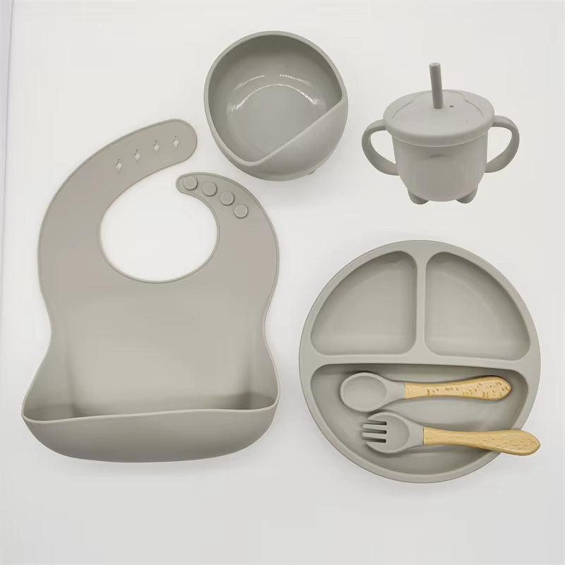 Children'S Tableware Set Baby Complementary Food Training Silicone Tableware 8Pce Set Baby Suction Cups Bowls Baby Supplies