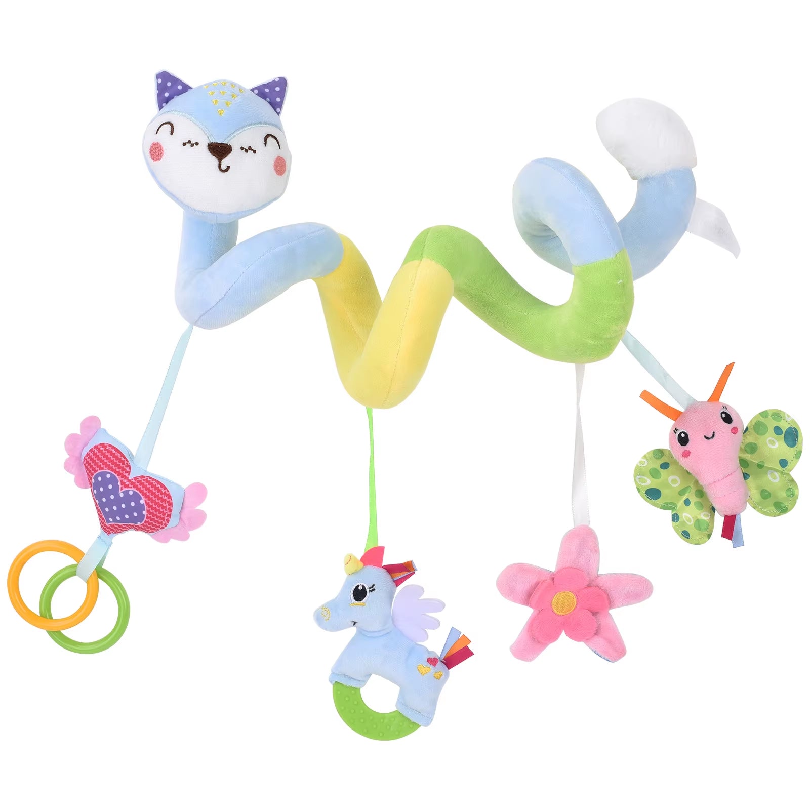 Car Seat Toys for Infant Cute Fox Spiral Plush Toys Stroller Toys Hanging Rattle Crib Activity Toy for Baby Gift